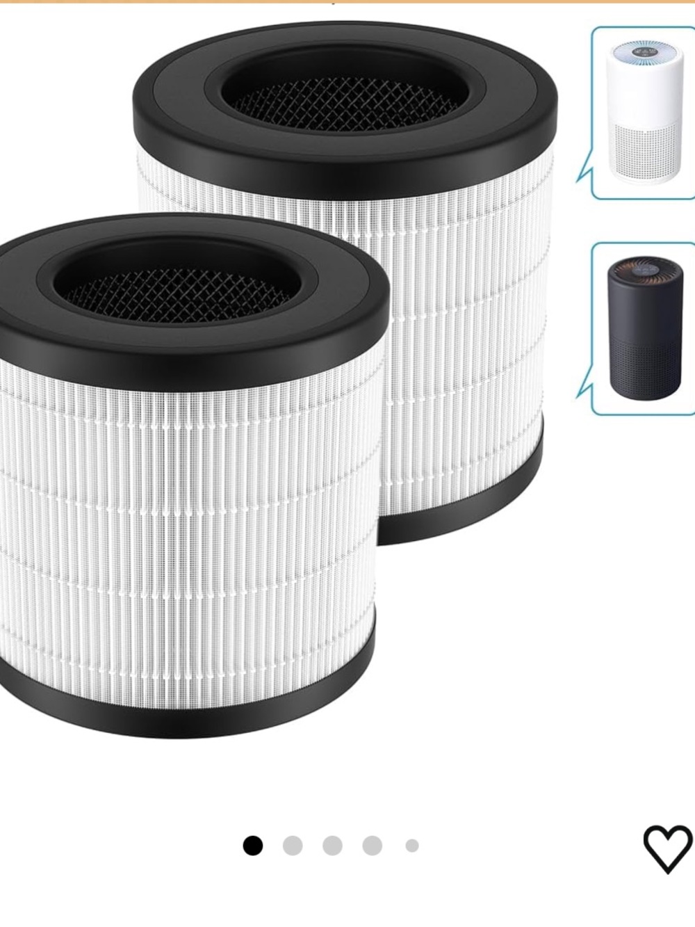 Replacement Air Purifier Filters - White with Black Trim (Set of 2)
